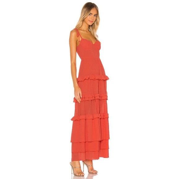 TULAROSA Tinsley Tiered Crepe Maxi Dress In Coral Size XXS - Picture 3 of 13